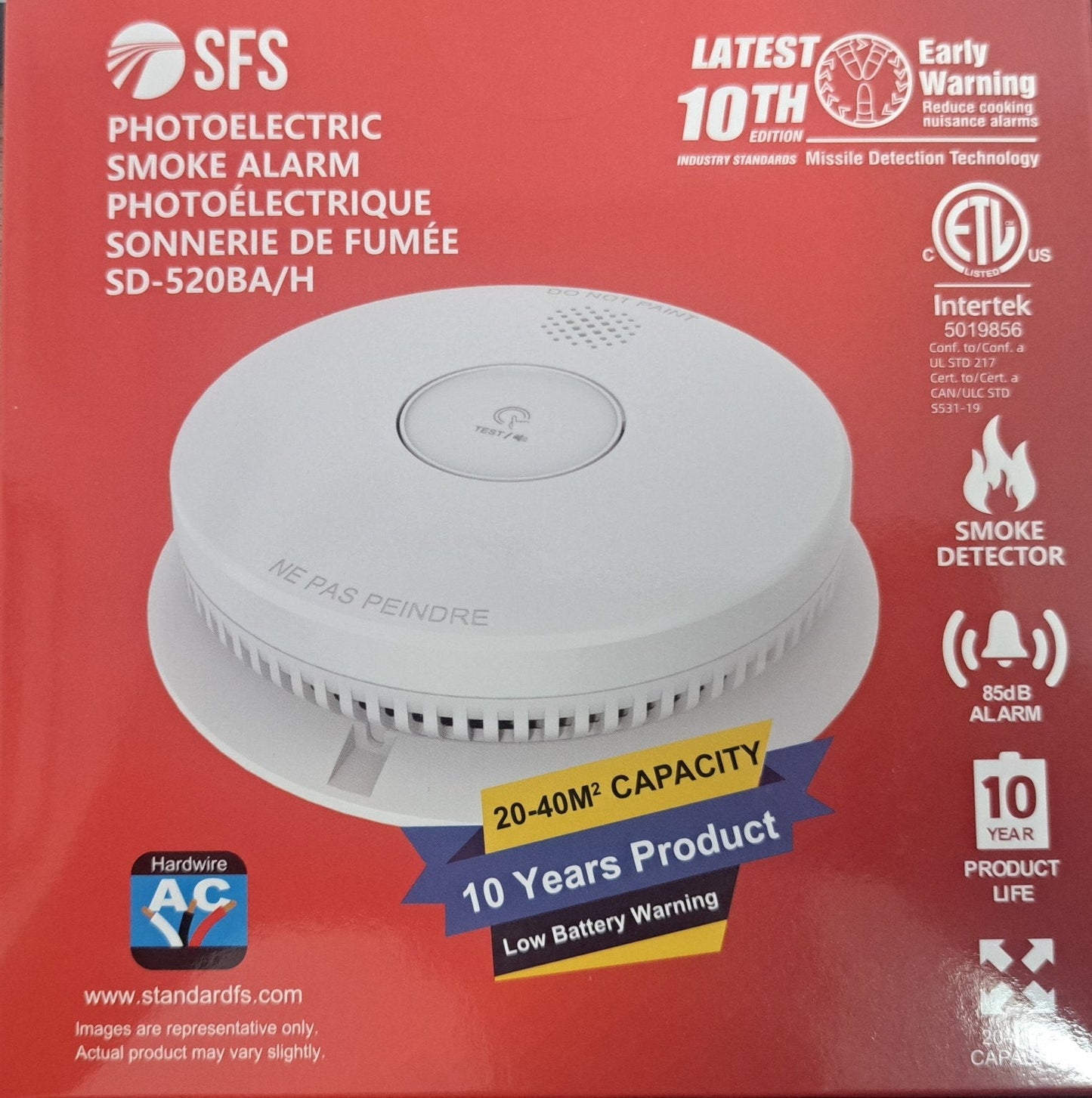 Avertisseur de fumée photoélectrique avec sonnerie SD-520BA/H